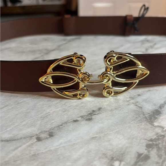 NWT BA&SH Belissi Brown Leather Belt with Gold Buckle 75. 25 inches main image 9